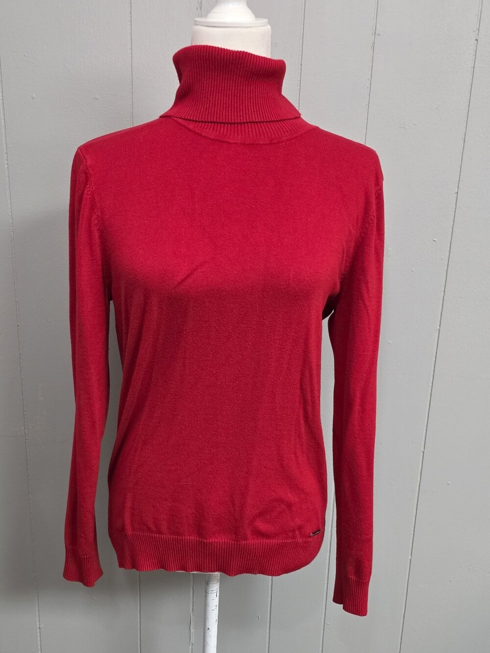 Calvin Klein Red Turtleneck Ribbed Top Size L